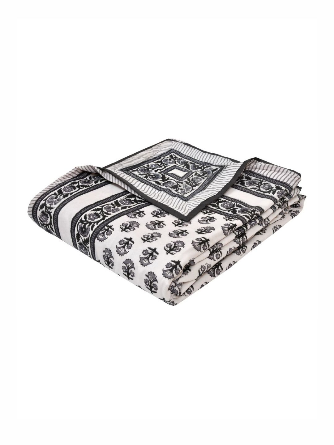 Sangria Grey & White Ethnic Motifs Printed Pure Cotton 150 GSM Double Bed Size Dohar