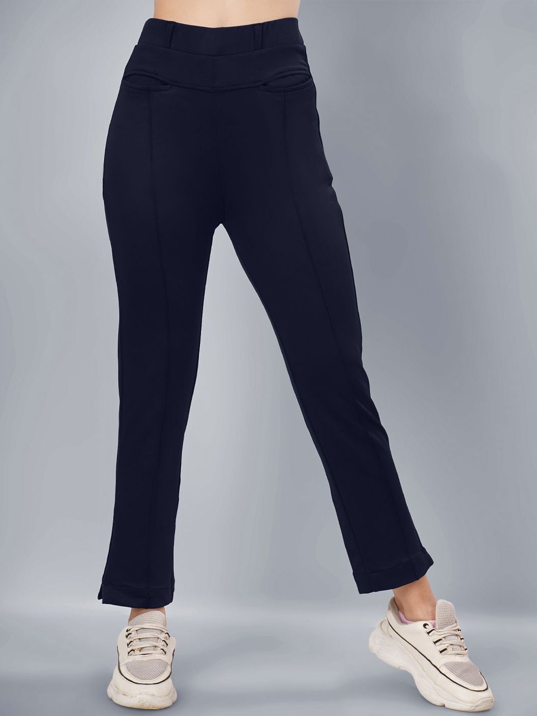 Plus Size Women Relaxed Fit High-Rise Flat-Front Regular Trousers