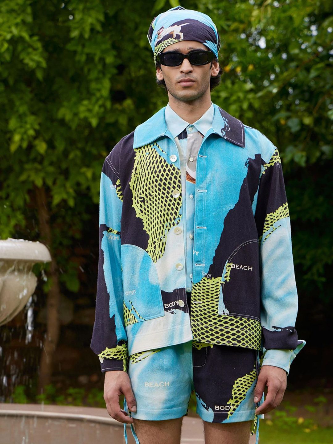 Triune Men Abstract Printed Longline Cotton Denim Jacket