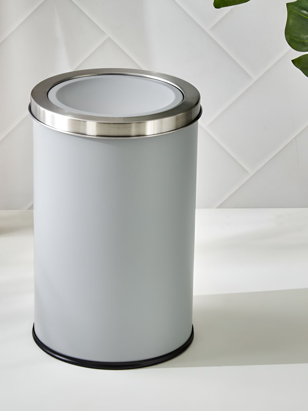Home Centre Grey & Silver Metal Swing Waste Bin - 8L