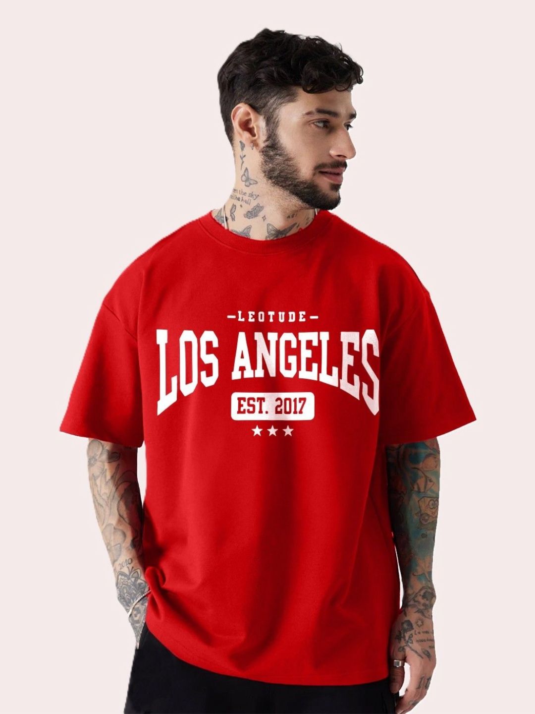 Leotude Typography Printed Round Neck Oversized T-shirt