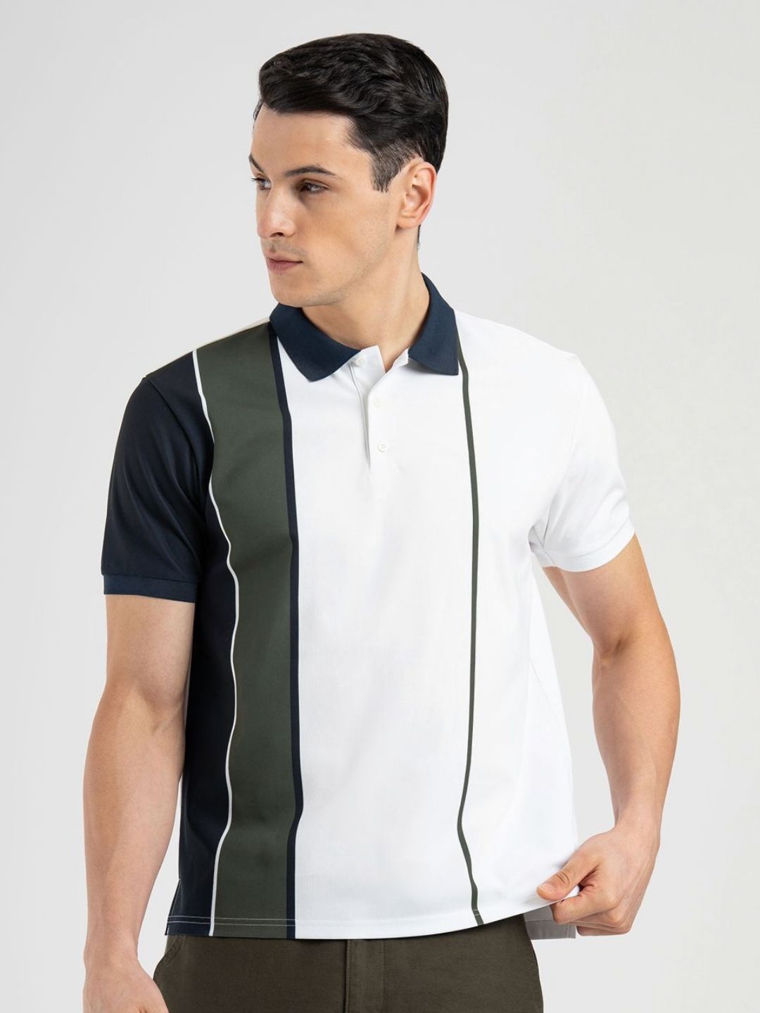Red Tape Striped Polo Collar Tshirt