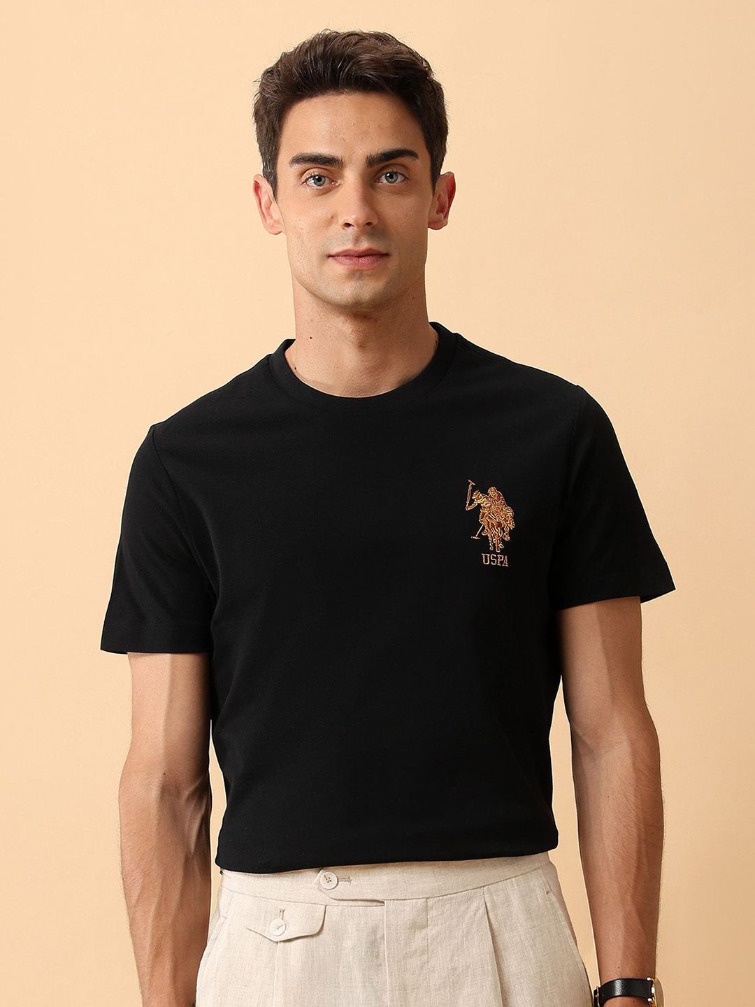 U.S. Polo Assn. Embroidered Round Neck Slim Fit Pure Cotton T-shirt