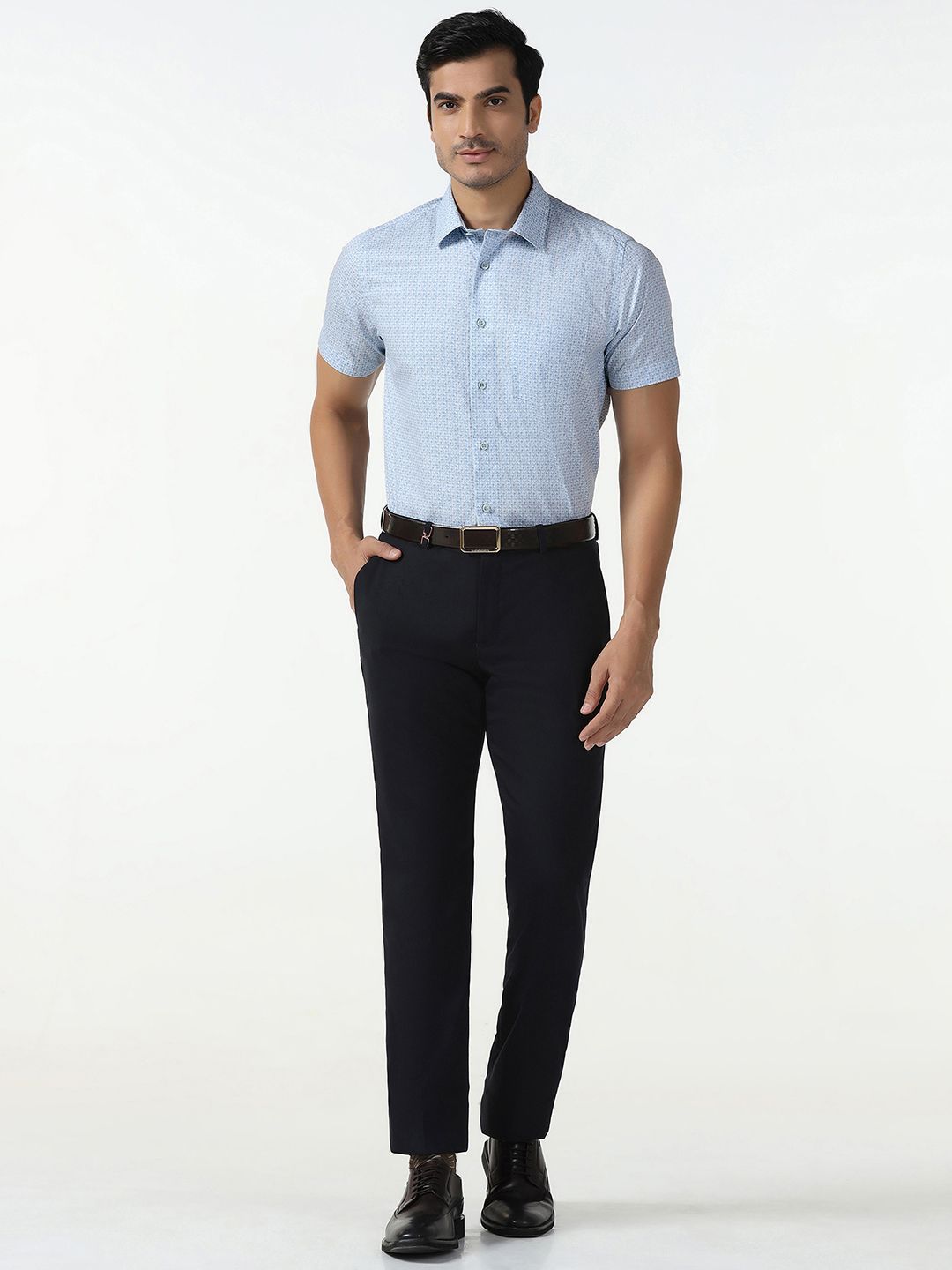 Blackberrys India Slim Fit Printed Spread Collar Pure Cotton Formal Shirt