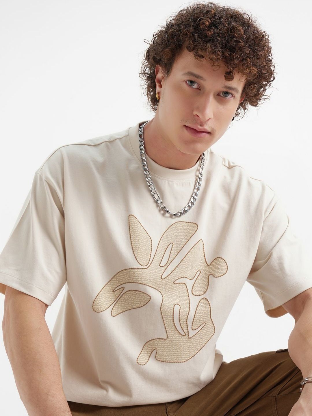 HIGHLANDER Men Abstract Printed Round Neck Oversized T-shirt