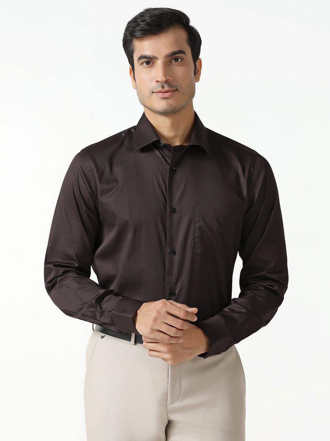 Blackberrys Men India Slim Fit Solid Spread Collar Pure Cotton Formal Shirt