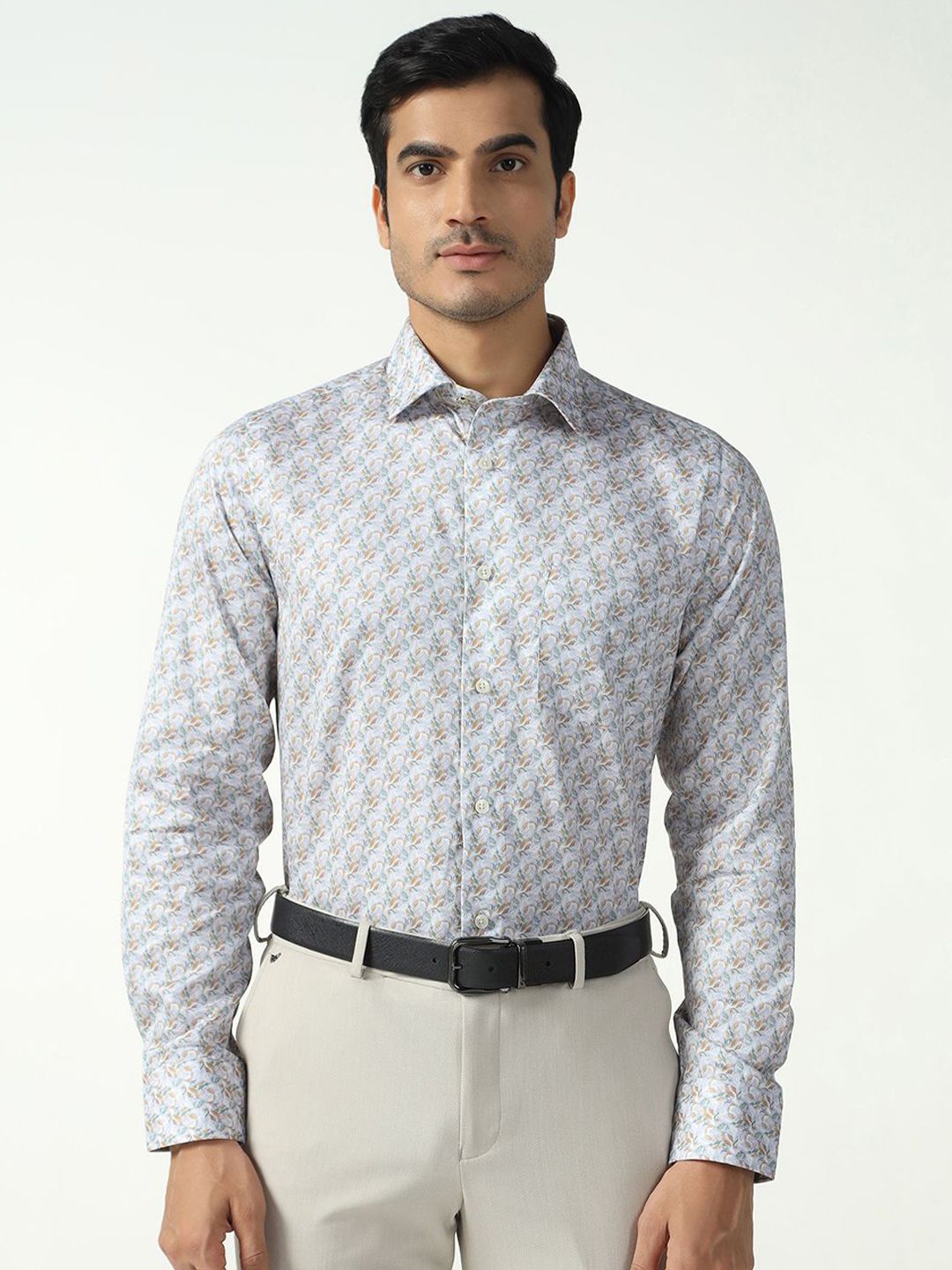 Blackberrys Indian Slim Fit Geometric Printed Spread Collar Cotton Formal Shirt