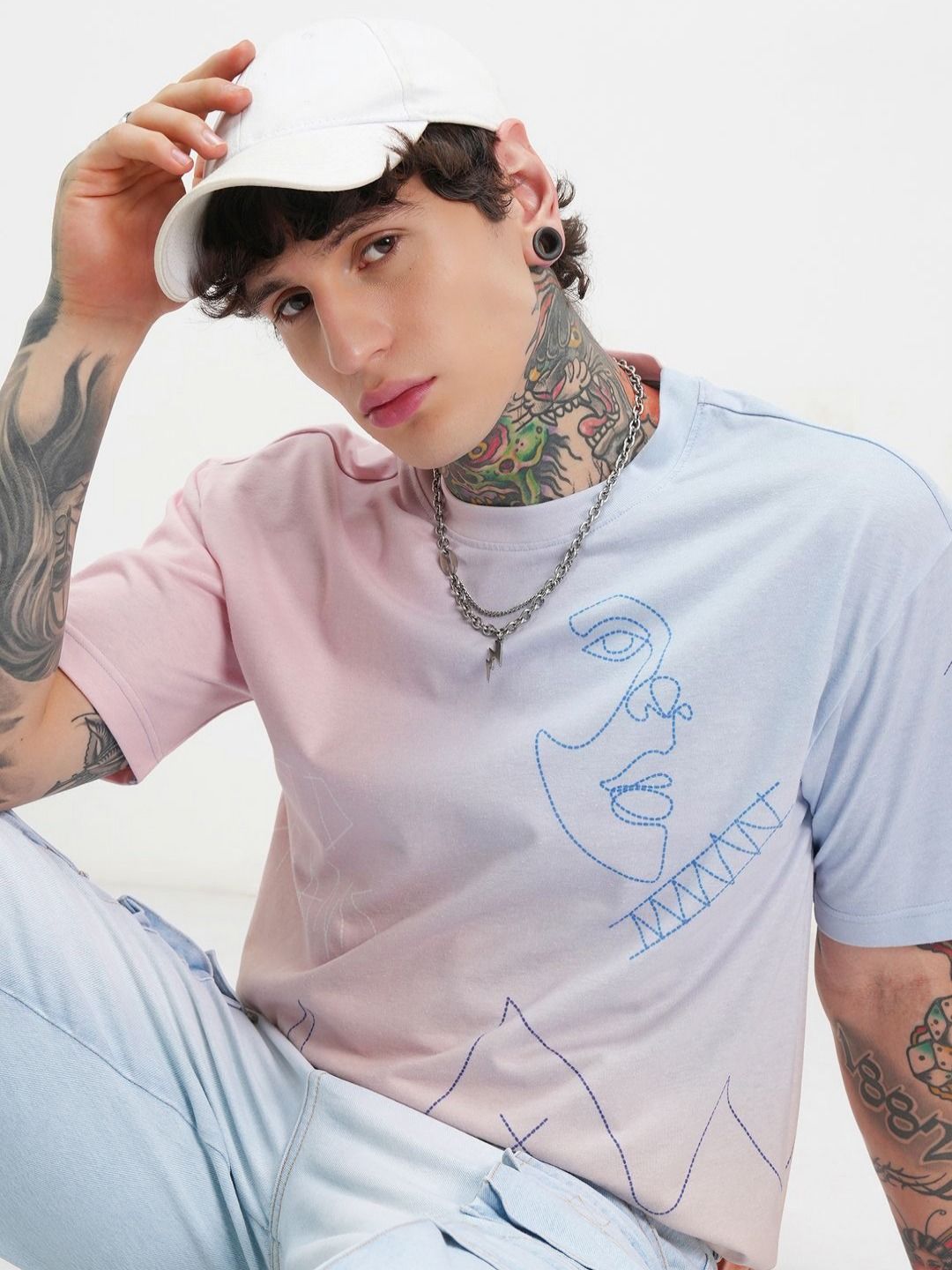 HIGHLANDER Men Abstract Printed Round Neck Oversized T-shirt