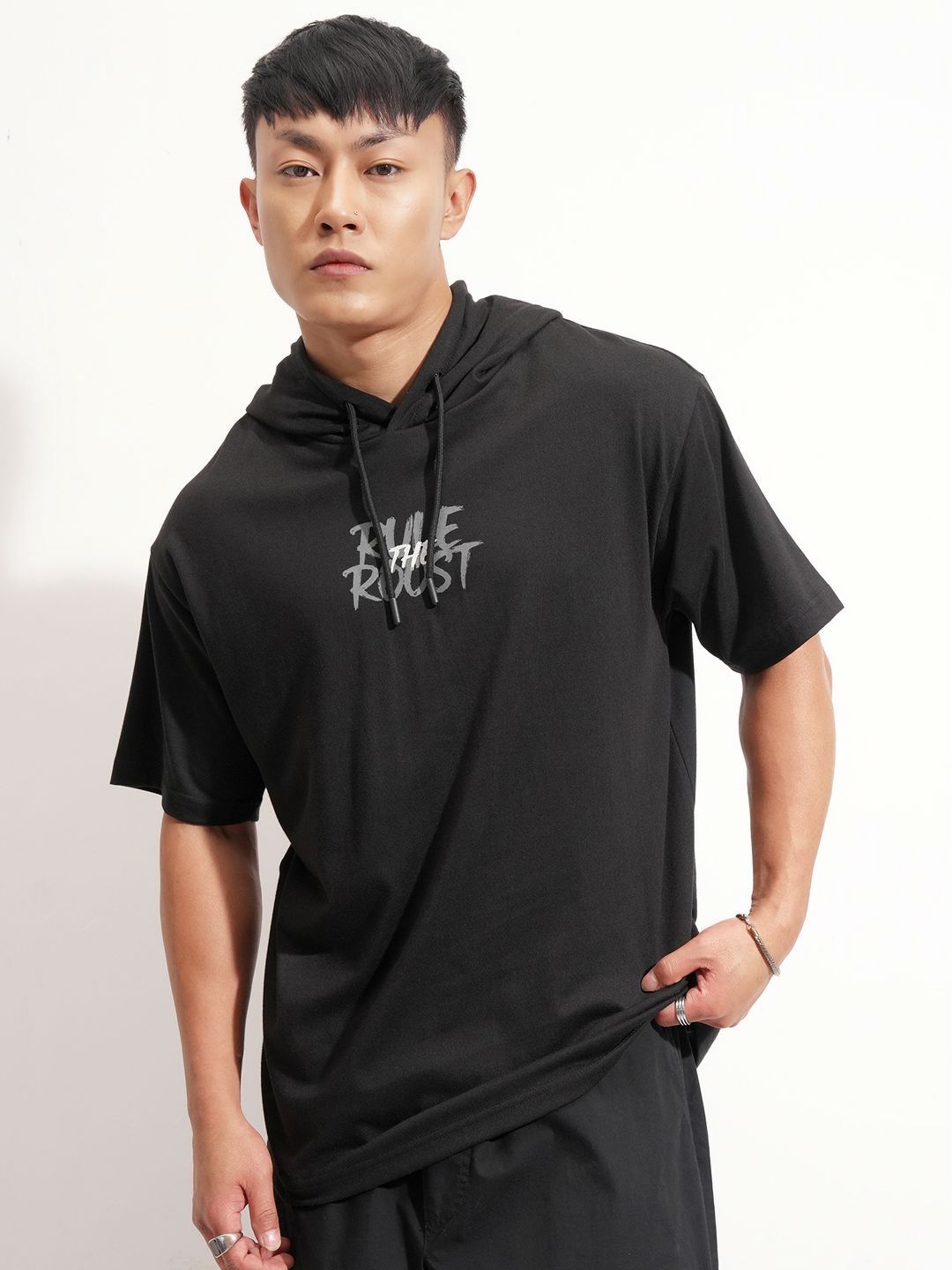HIGHLANDER Graphic Printed Hooded Drop-Shoulder Sleeves Relaxed Fit T-shirt