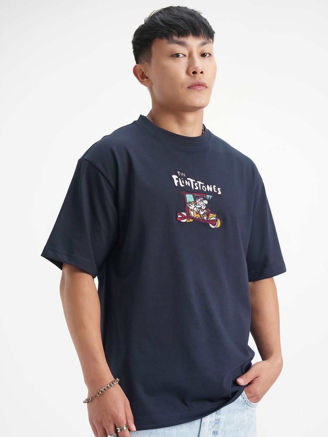 HIGHLANDER Men Flinstones Graphic Printed Round Neck Relaxed Fit T-shirt