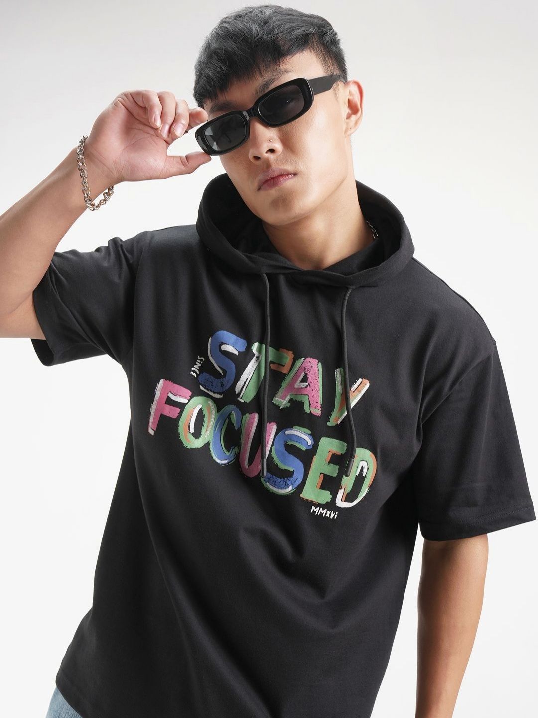HIGHLANDER Typography Printed Hooded Drop-Shoulder Sleeves Relaxed Fit T-shirt