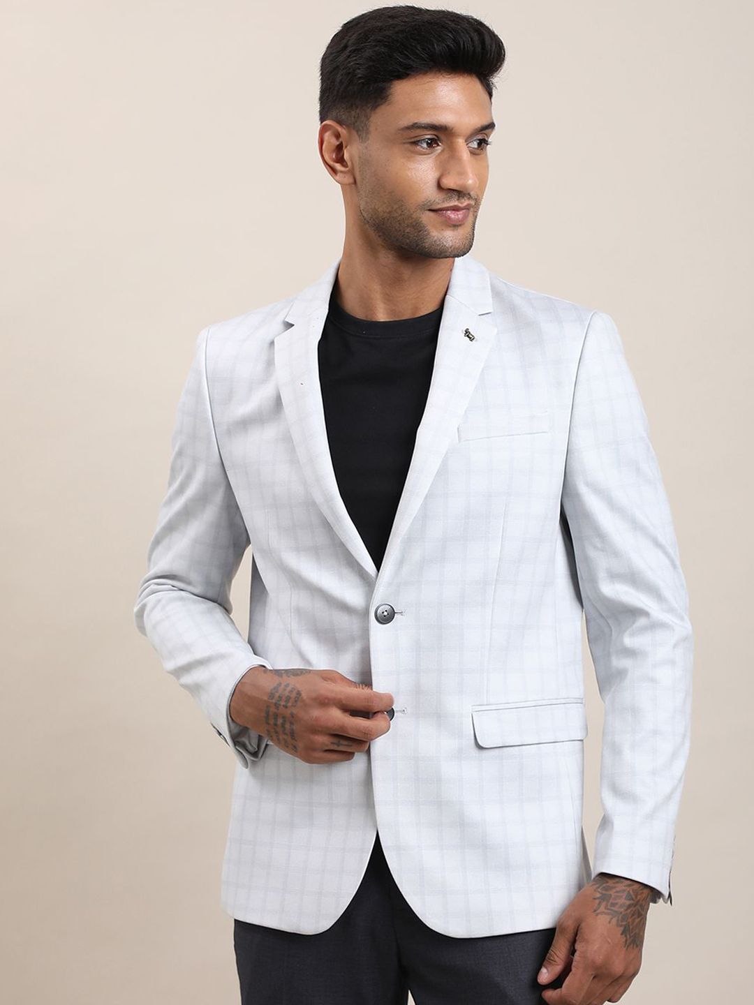 Turtle Turtle Men Checked Cotton Tailored-Fit Single Breasted Blazer