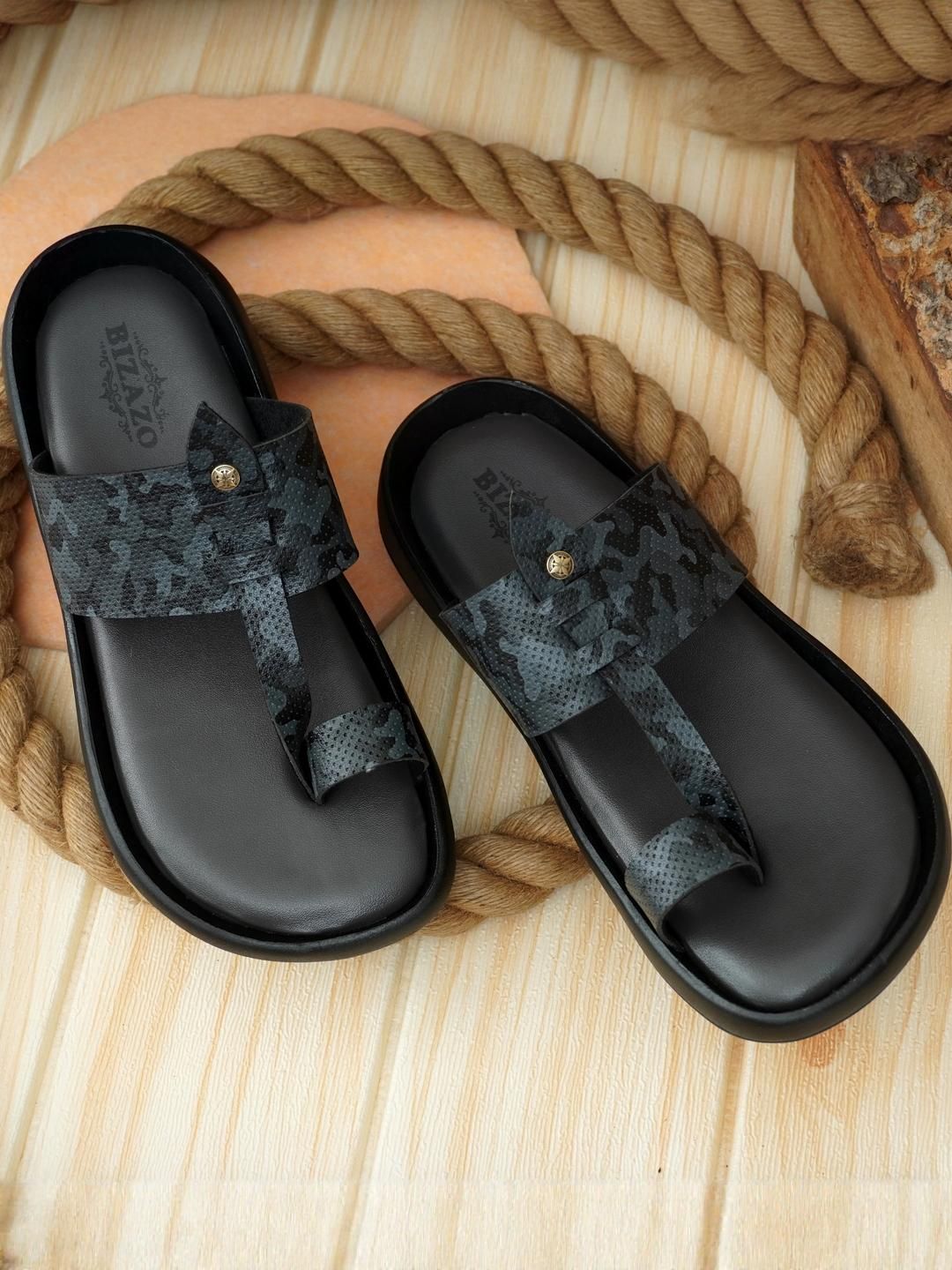 Bizazo Men Brown Flip Flops