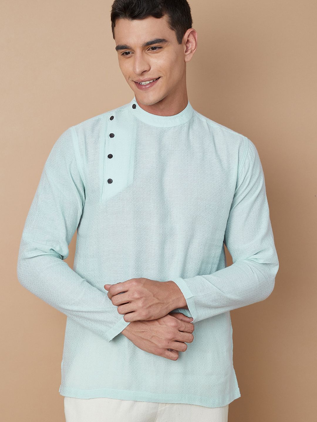 Melange by Lifestyle Men Band Collar Cotton Kurta