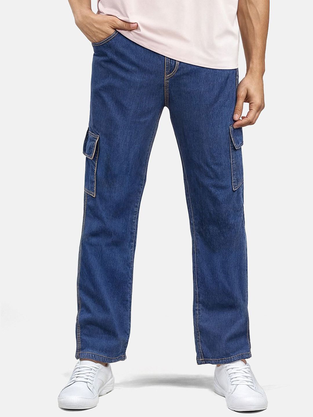 SZN Men Classic Baggy Fit  Mid-Rise Cotton Cargo Styles Jeans
