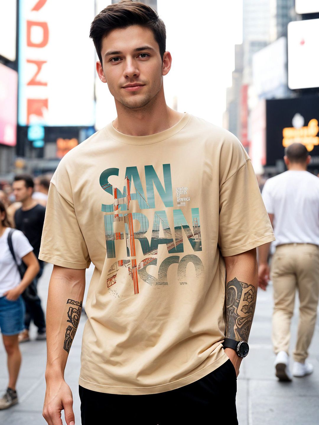 SMARTEES Typography Printed Drop-Shoulder Sleeves Cotton Oversized T-shirt