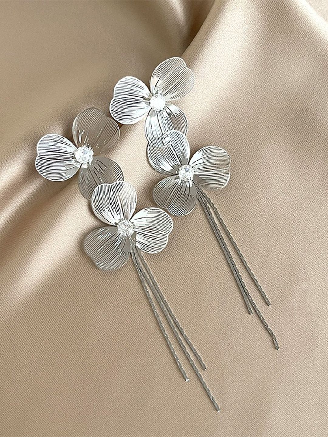 Buy KRENOZ Silver Plated Artificial Stones Studded Triple Petal