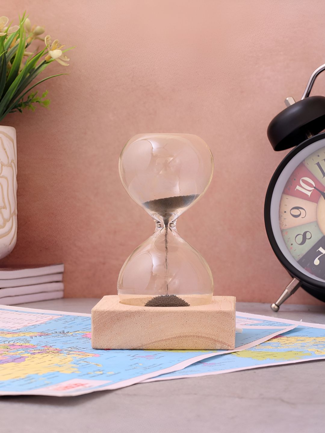 EXIM DECOR Black Innovative Magnetic Sand Timer Showpiece