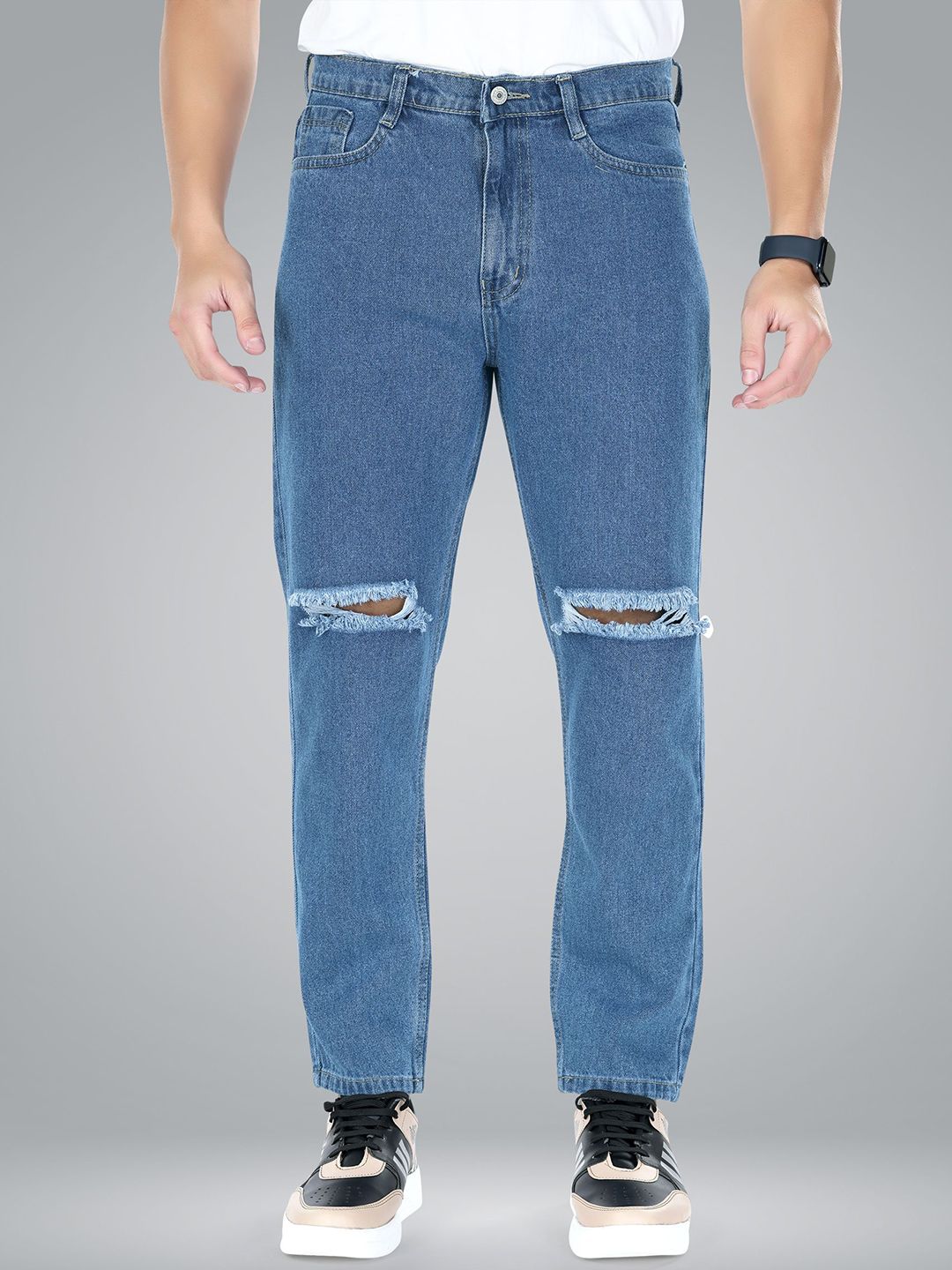 me Queen Men Straight Fit Mid-Rise Slash Knee Non Stretchable Cotton Jeans