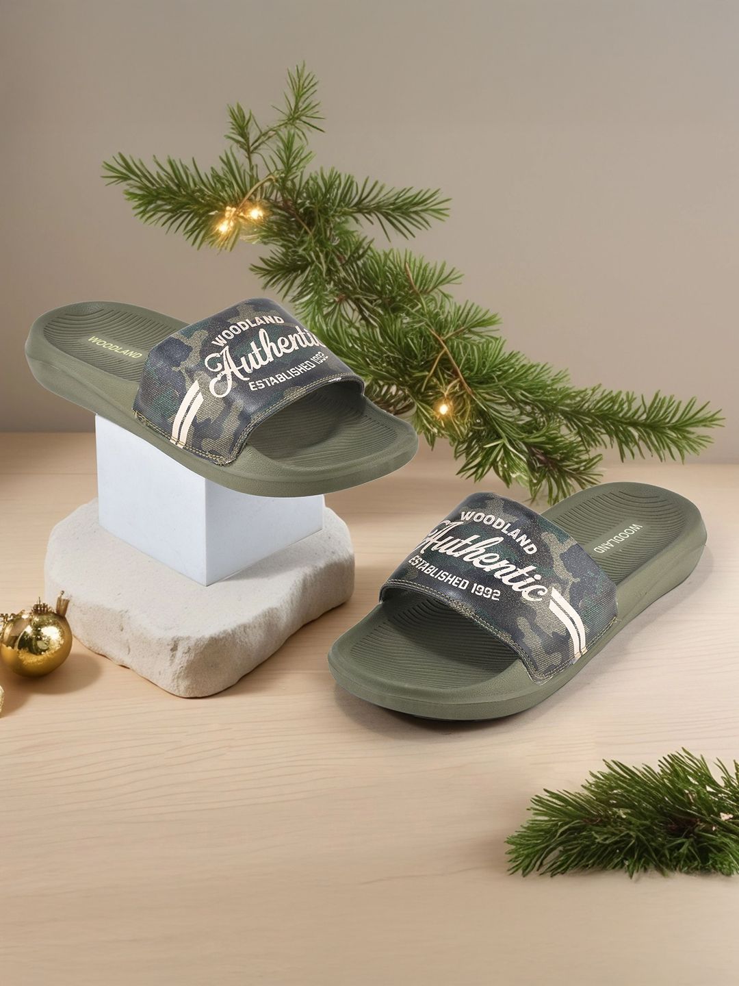 Woodland Men Printed Sliders Flip Flops