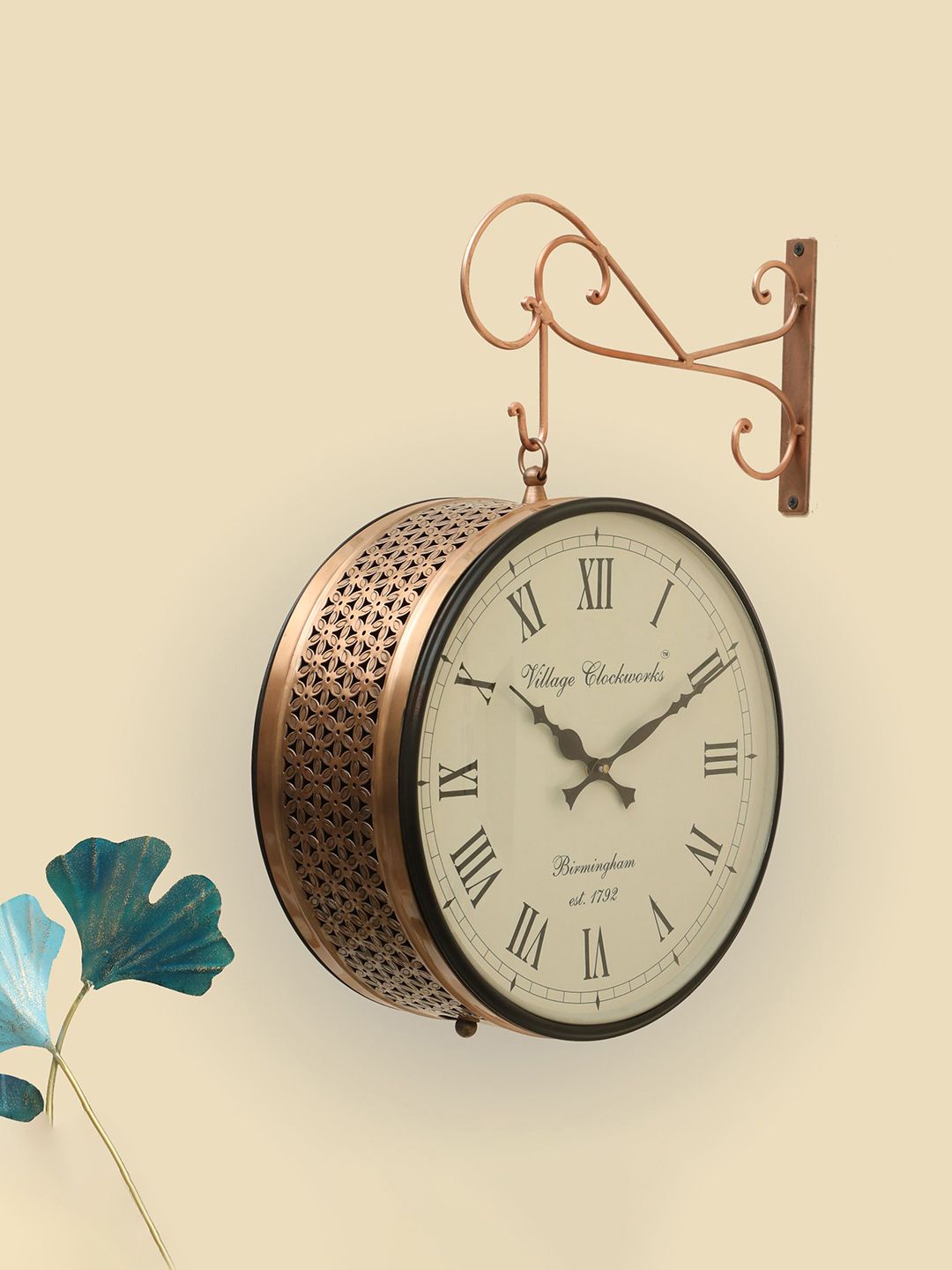 vedas Anvi Brown & White Metal Double Sided Wall Clock