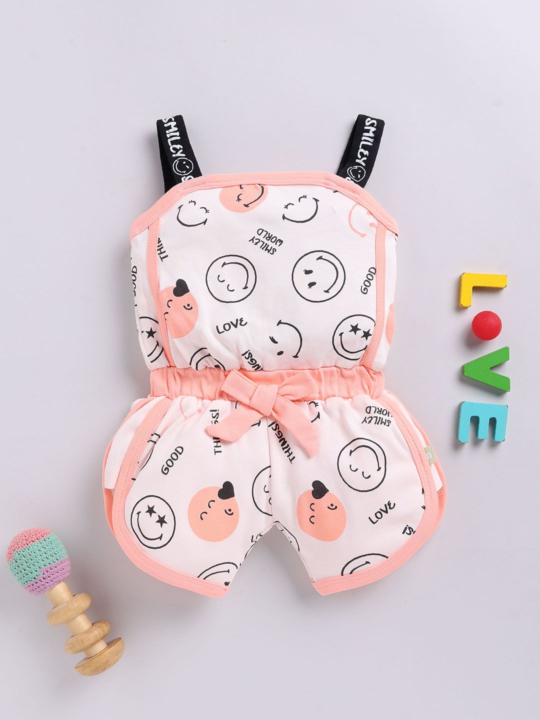 Moms Love Infant Girls Printed Waist Tie-Ups with Bow Detail Pure Cotton Playsuit