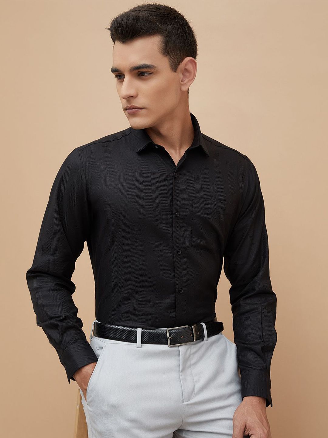 CODE by Lifestyle Men Solid Spread Collar Cotton Formal Shirt