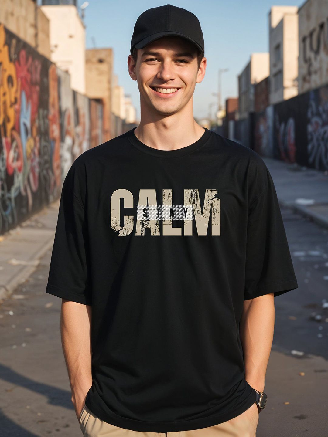SMARTEES Typography Printed Drop-Shoulder Sleeves Cotton Oversized T-shirt