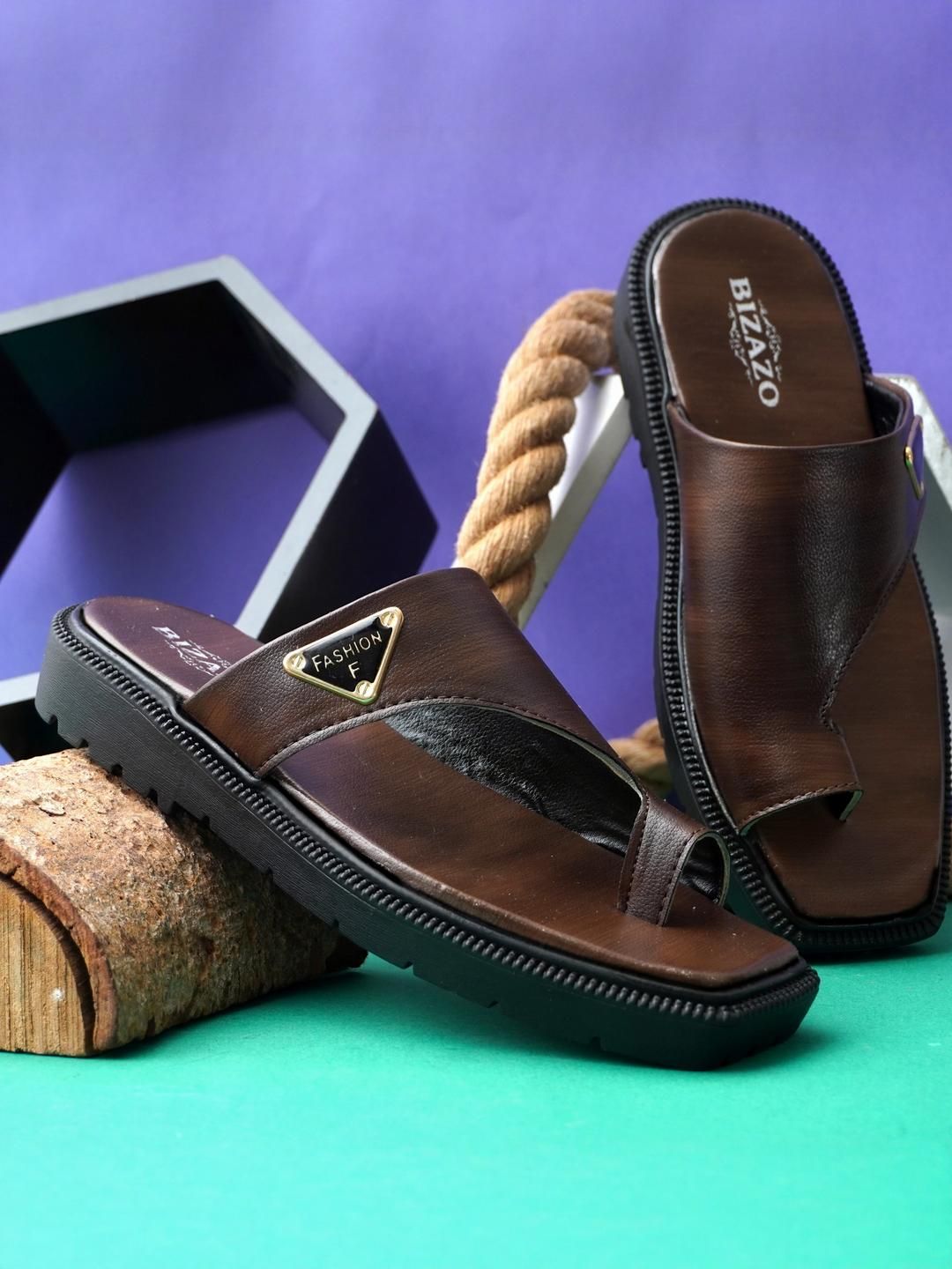 Bizazo Men Brown Flip Flops