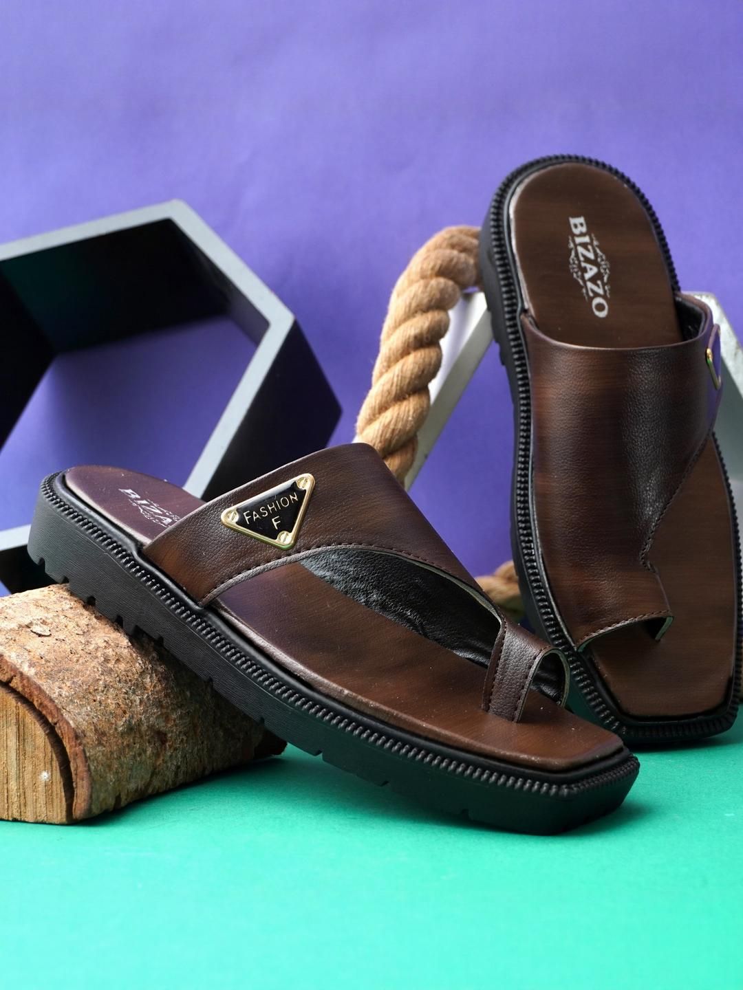 Bizazo Men Black Flip Flops