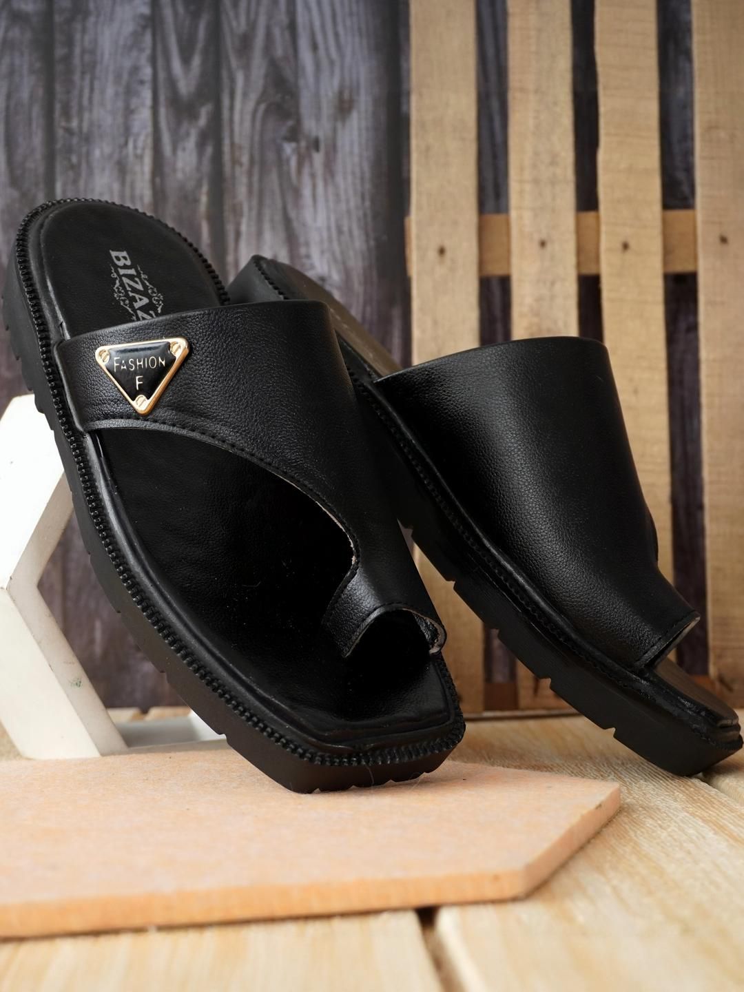 Bizazo Men Black Flip Flops