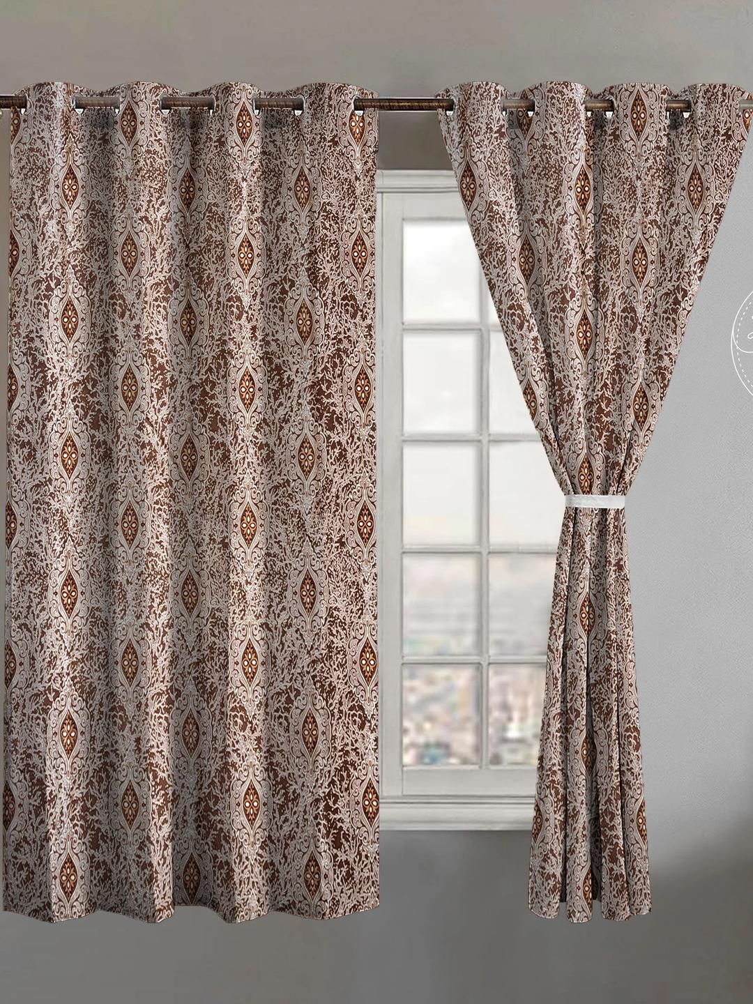 Lunar Days Set of 2 Brown 5 Feet 95% Room Darkening Eyelet Ring Window Curtains