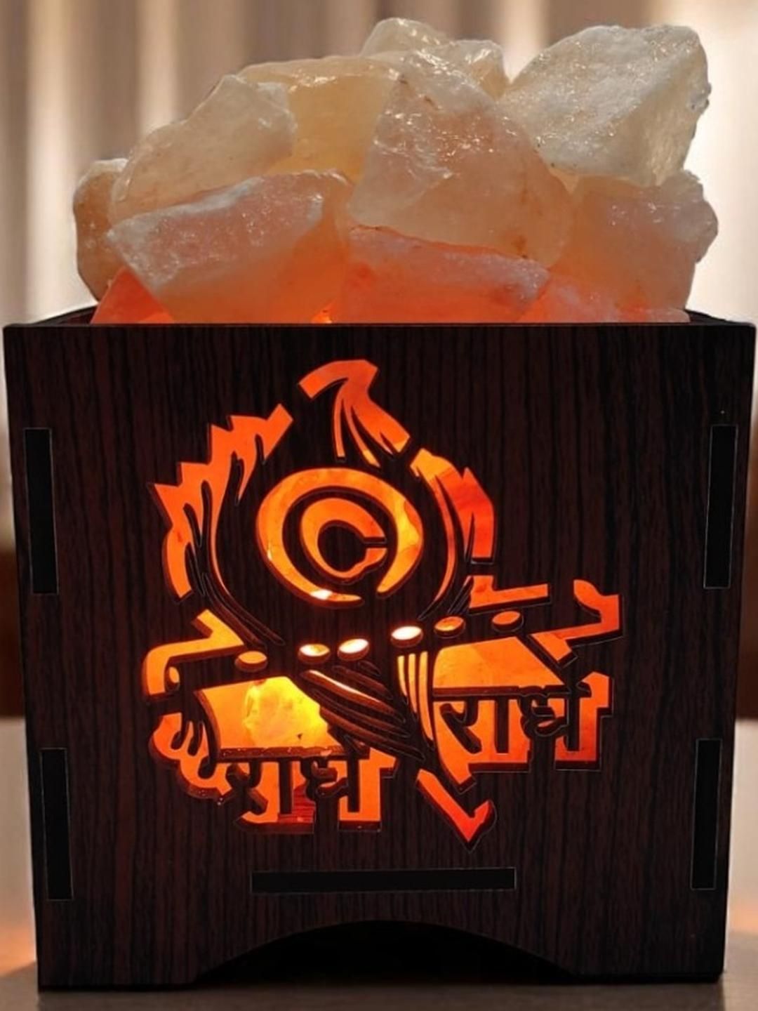 GLOBAL AROMA Rock Salt Red Wood Square Solid High Quality Electrical Table Lamps