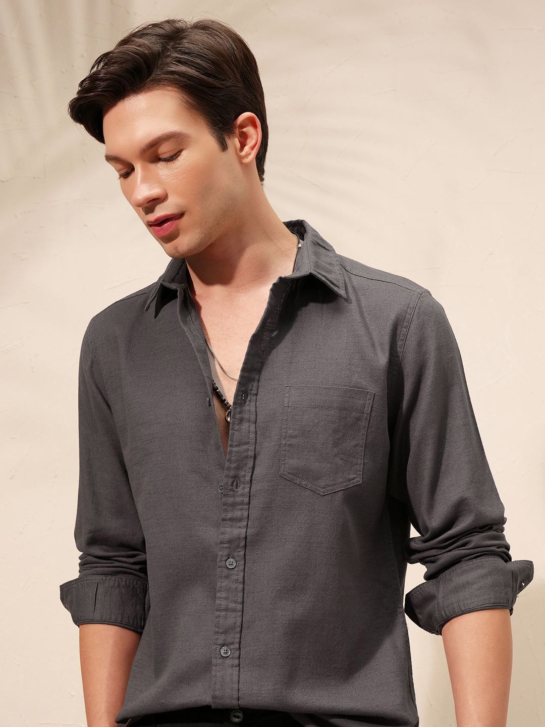 HIGHLANDER Textured Slim Fit Cotton Casual Shirt