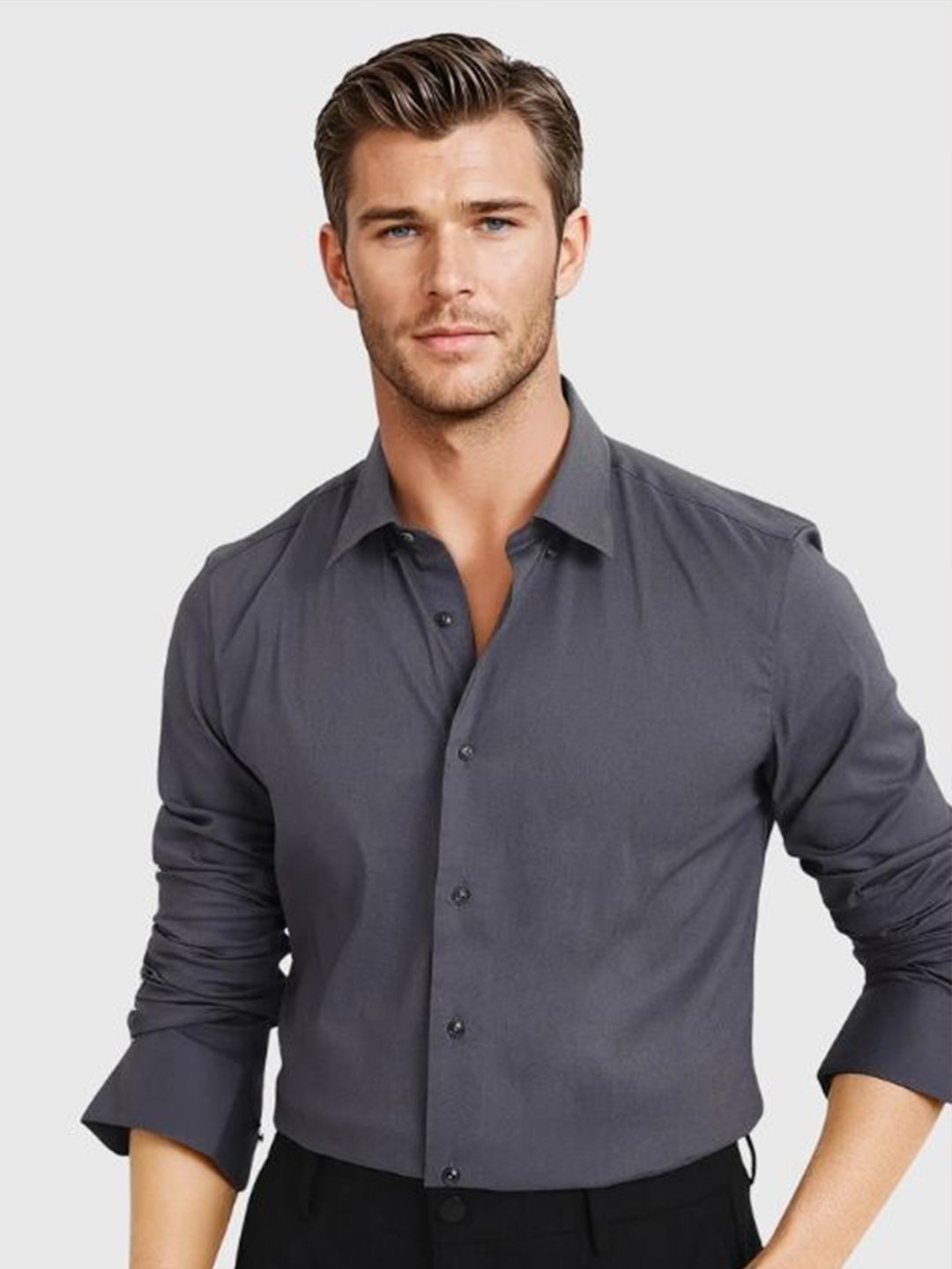 URBANICE Men Classic Slim Fit Solid Spread Collar Cotton Formal Shirt