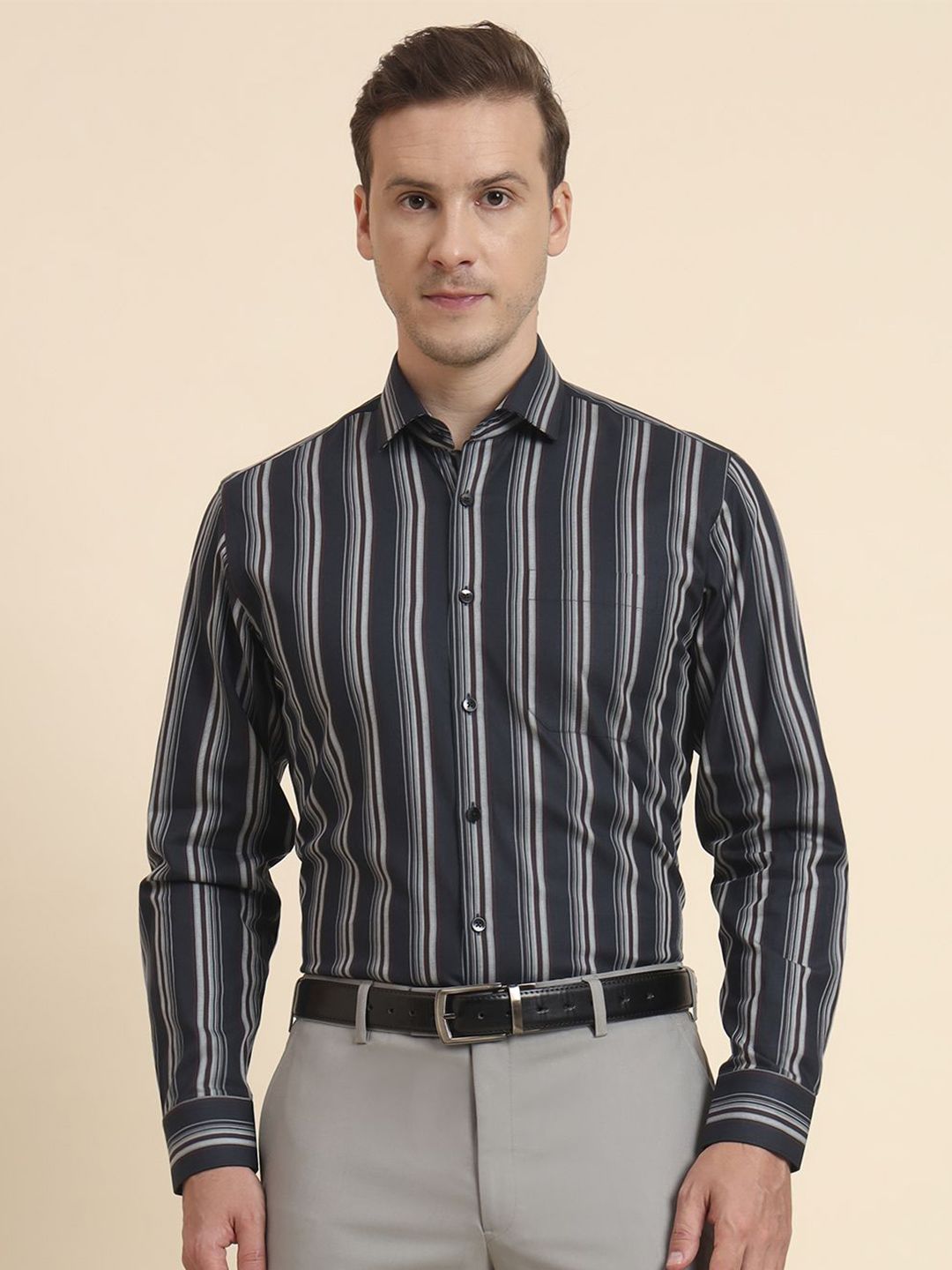 METAL Vertical Striped Slim Fit Pure Cotton Formal Shirt