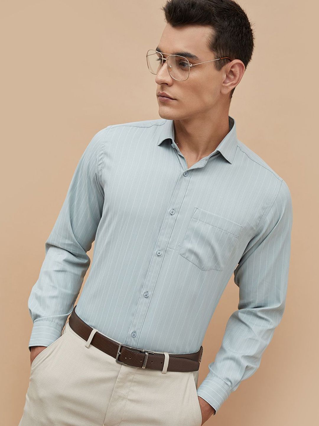 CODE by Lifestyle Men Vertical Striped Spread Collar Cotton Formal Shirt