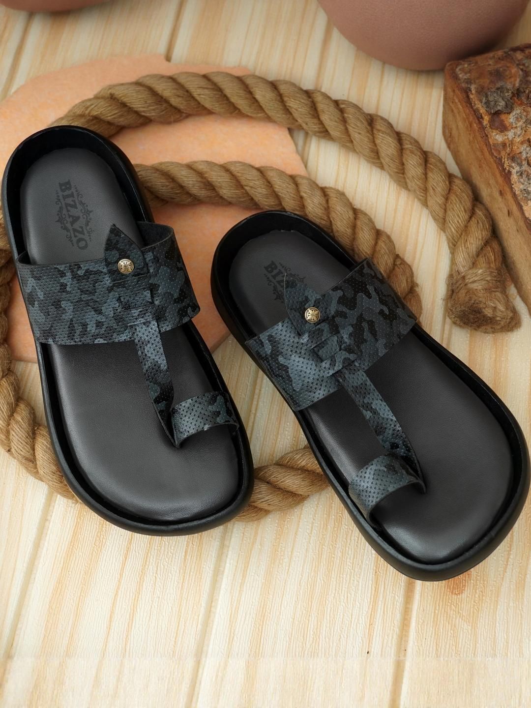 Bizazo Men Brown Flip Flops