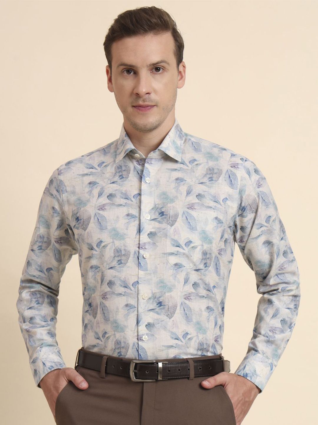 JADE BLUE Floral Printed Cutaway Collar Formal Shirt