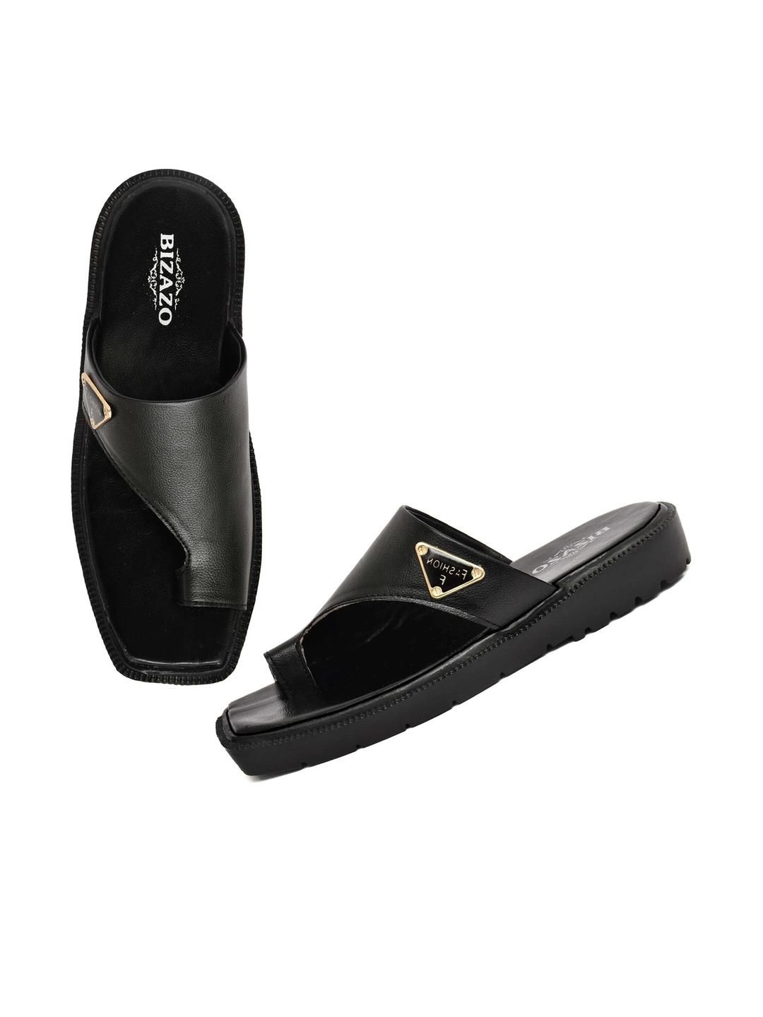 Bizazo Men Black Flip Flops