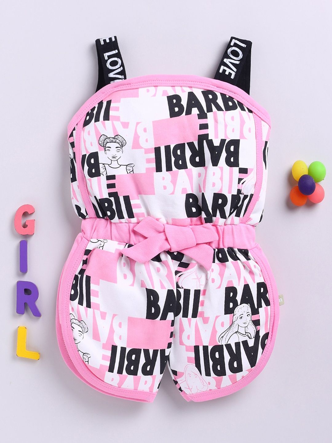 Moms Love Infant Girls Printed Waist Tie-Ups with Bow Detail Pure Cotton Playsuit