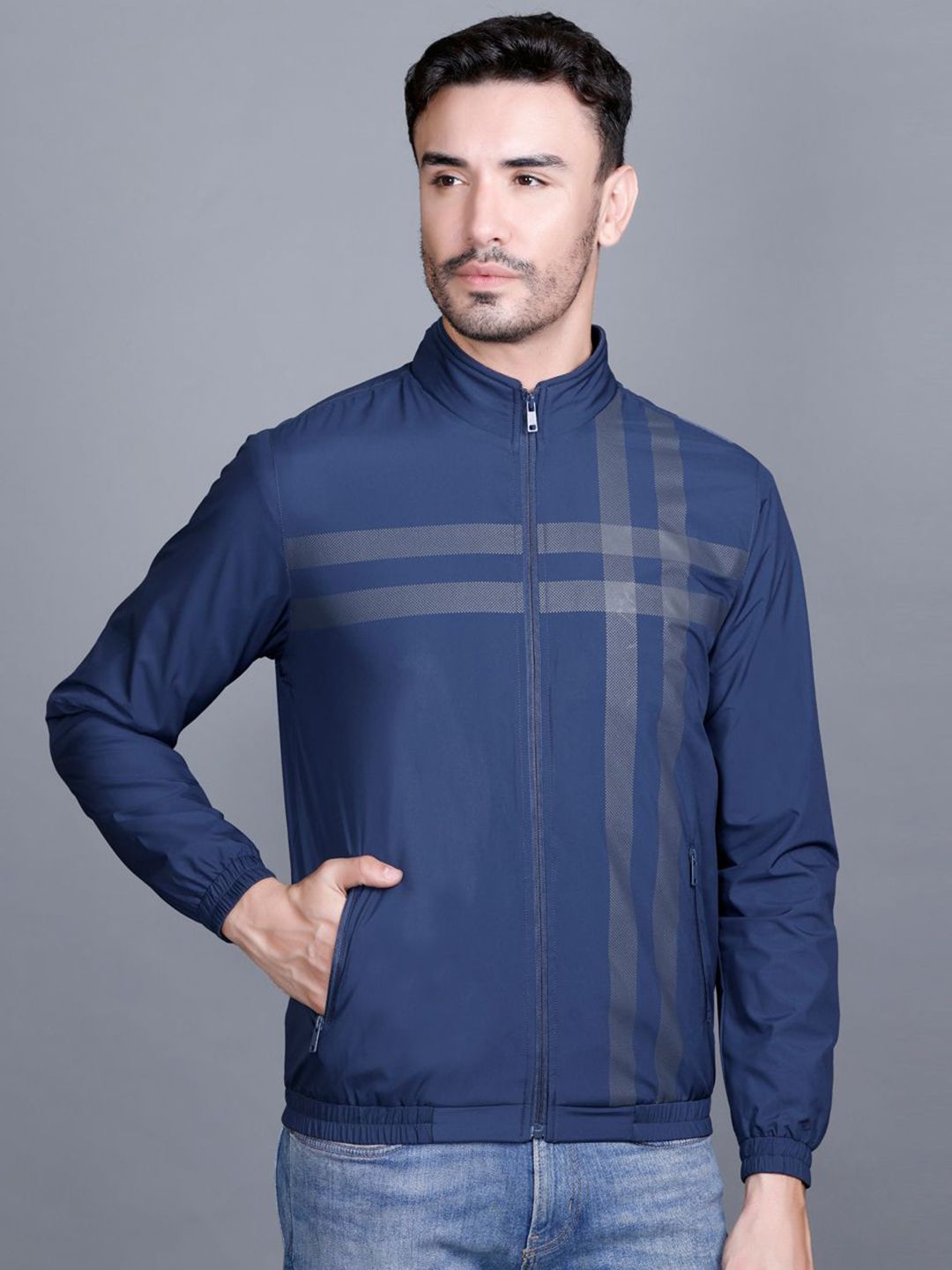 Rare Times Men Striped Lightweight Bomber Jacket