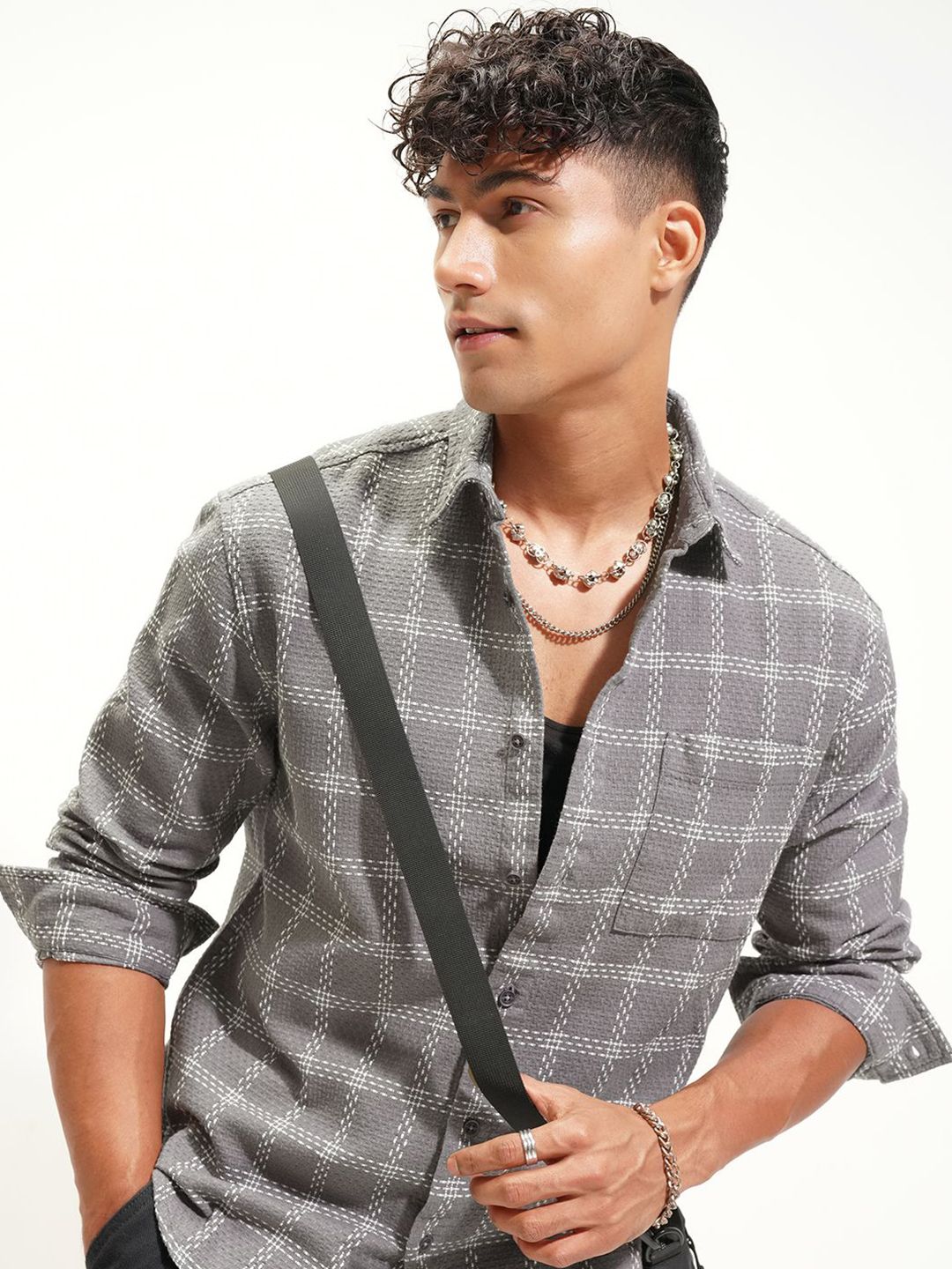HIGHLANDER Checked Spread Collar Relaxed Fit Shirt