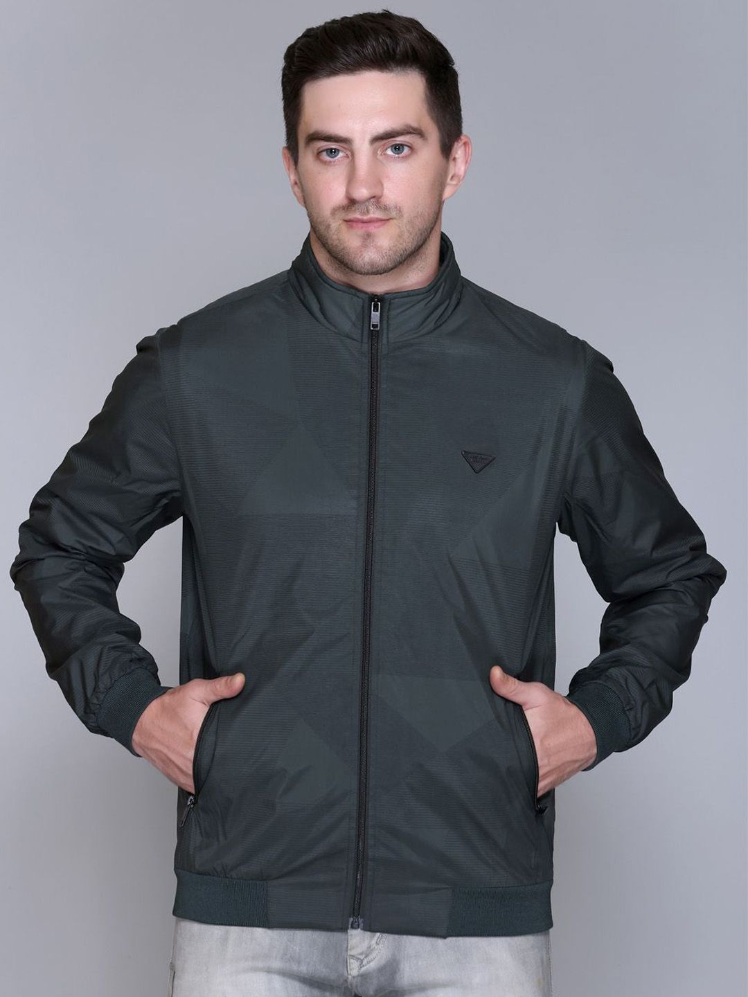 Rare Times Men Geometric Printed Lightweight Bomber Jacket