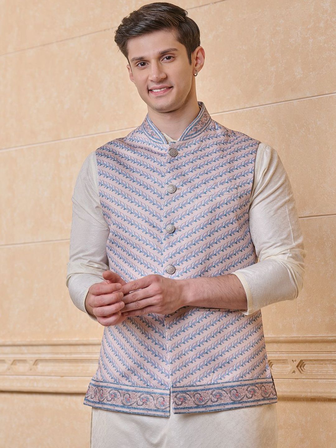 Tasva Men Printed Classic Bundi Nehru Jacket