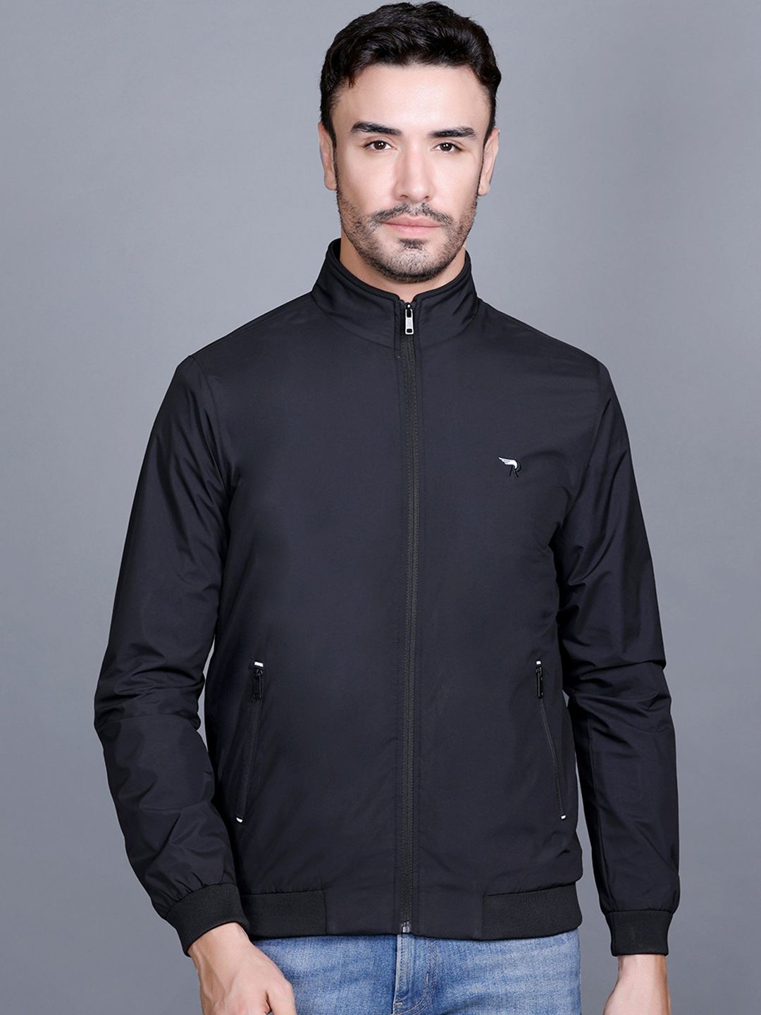 Rare Times Men Solid Lightweight Bomber Jacket