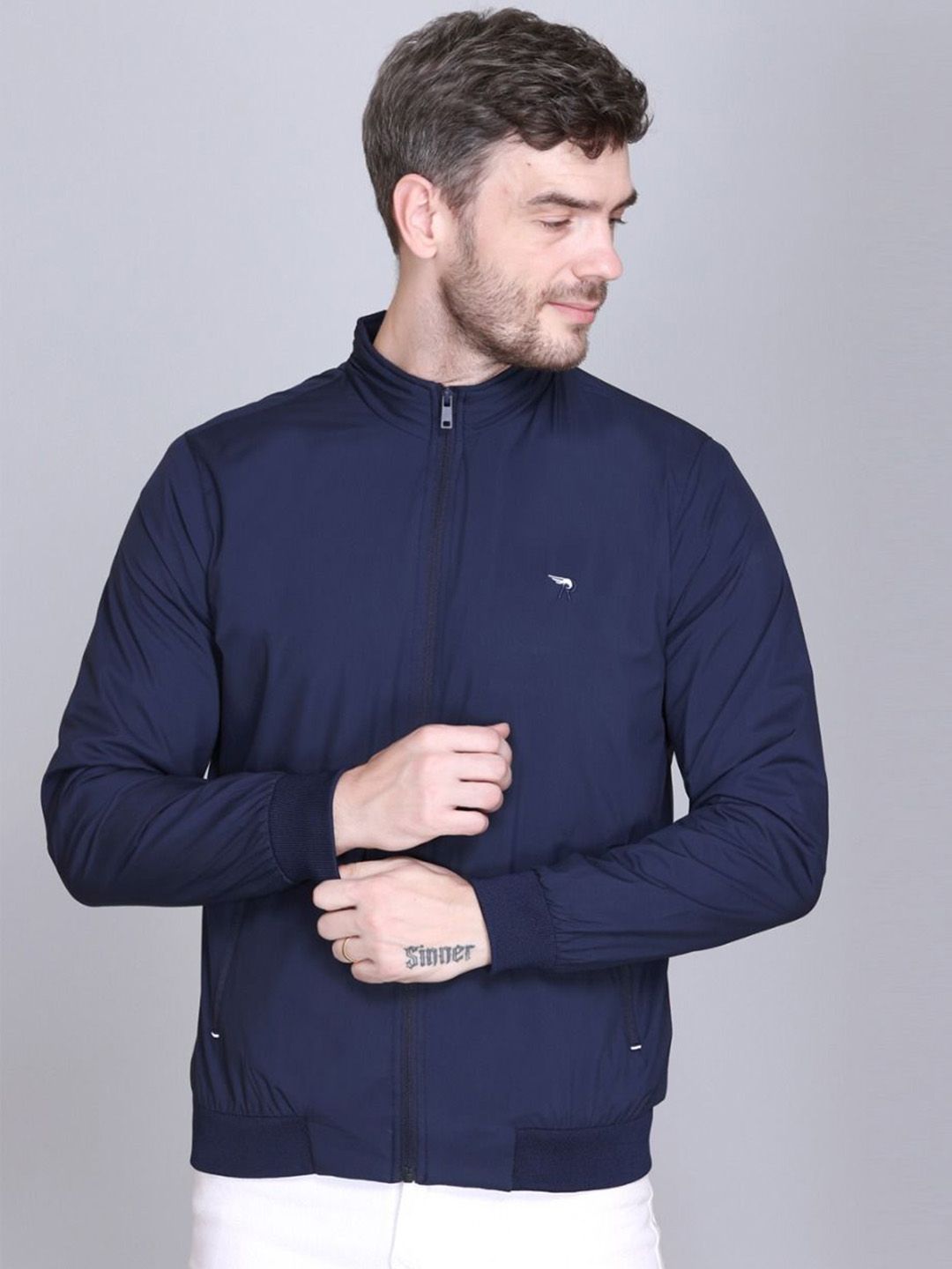 Rare Times Men Lightweight Solid Bomber Jacket