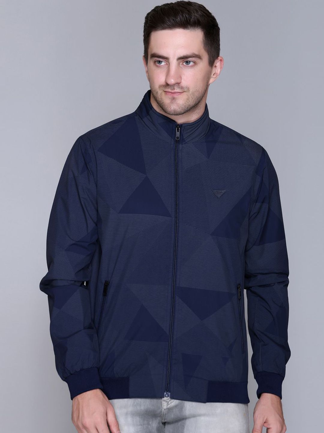 Rare Times Men Geometric Printed Lightweight Bomber Jacket