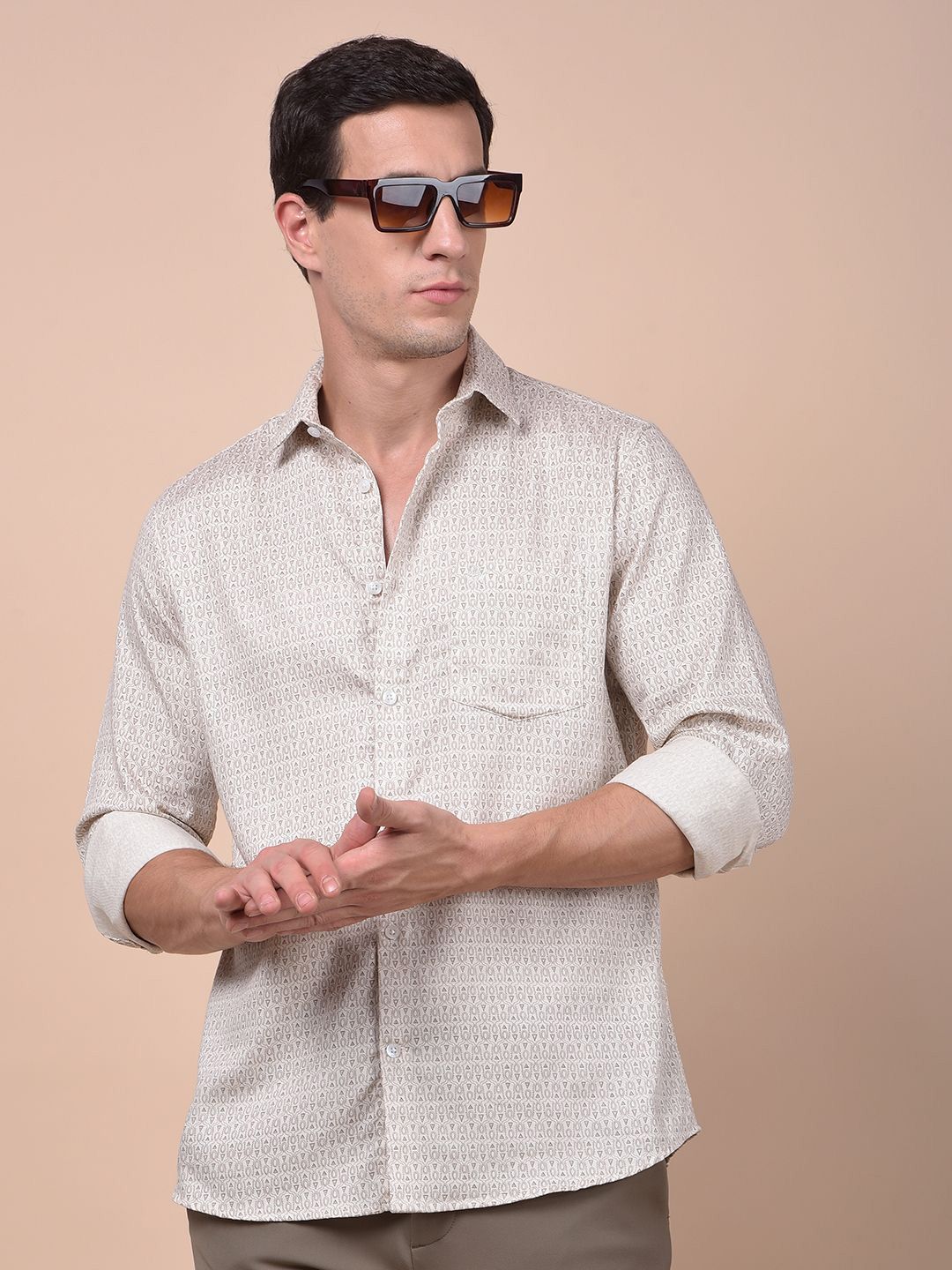 Crimsoune Club Classic Abstract Printed Spread Collar Casual Shirt