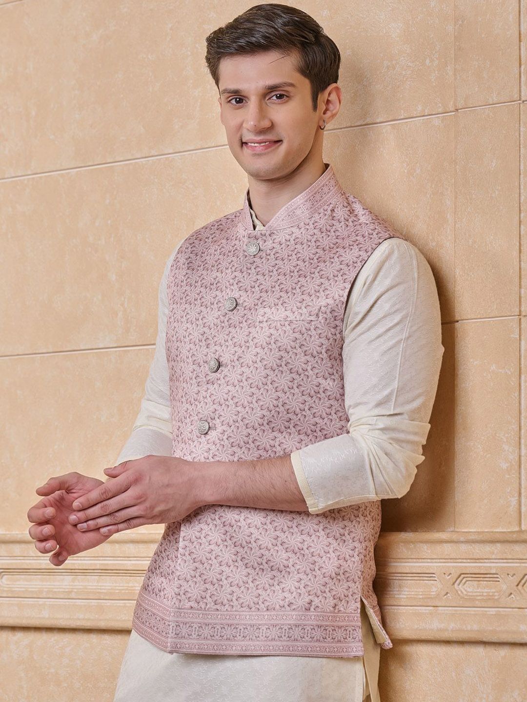 Tasva Men Floral Printed Woven Classic Bundi Nehru Jacket